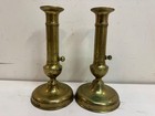 Antique 19th Century Pair Of Brass Push Up Mechanical Candlesticks