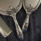Vintage 3 Piece Dresser Vanity Set Silver Plated Mirror  Brush  And Comb   Heavy