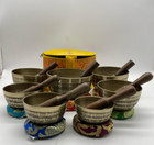 Mantra With Om Etching Hand Beaten Singing Bowl-set Of 7-meditation healing yoga