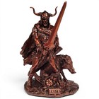 Handpainted Resin Norse God Freyr   Gullinbursti Bronze Tone Statue 10 75 