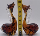 Pair Of Vintage Murano Style Art Glass Giraffe Sculpture Amber Black Clear