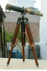 15   Nautical Antique Brass Spyglass Telescope With Wooden Tripod Marine Scope