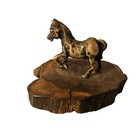 Vtg Rustic Bronze Horse Sculpture Statue Figurine On Wooden Base Decor Scarponi