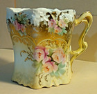 Beautiful Antique Victorian Floral Hand Decorated Gold Gilt Shaving Mug
