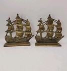Vintage Pair Of  Brass Sailing Ship Lake Ocean Boat Bookends 