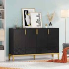 Brenda Black Storage Cabinet With 4 Doors  Sideboard Buffet For Dining Room