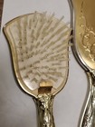 Vintage Vanity Set Mirror   Brush Silver Plastic Handles With Gold Backing  Good