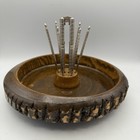 Vintage Ellwood Rusticware Wood Live Edge Bark Nut Bowl W  Cracker And Picks