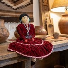 Handmade Native American Doll With Red Velvet Dress Beaded Earrings   Necklace