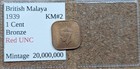 Nice Old Unc British Malaya 1 Cent Coin 1939 Vintage World Foreign   