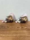 Pair Of 2 Homco Elf Pixie Vintage Shelf Sitter Decor Pink lavender Hat  5213