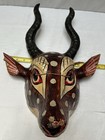 Vintage 1970s India Paper Mache Folk Art Theatrical Deer Mask Hand Painted