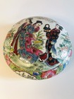 Chinese Vintage Cloisonn   Large Round Lid Box Geisha Women Floral Hand Painted