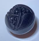 Antique Jet Black Glass Button Diminutive Triad Navy Luster 4 Way Shank 3 8 