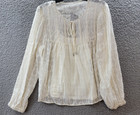 Cupio Lace Peasant Blouse Women s Xl Whisper White Tie Split Neck Long Sleeve