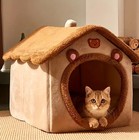 Plush Cat House Dog Bed Indoor Winter Warm Kennel Puppy Nest Cave Small Med Larg