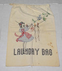 Vintage Cotton Laundry Bag 50s Hand Stitched Woman Hanging Underwear 26x19 Inch