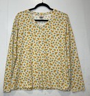 Lands End Floral Top Size L Cotton Sunflowers V-neck Knit Long Sleeve Tshirt