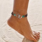 Elastic Beaded Ankle Bracelets For Women Double Heart Layered Stretch Ankle Brac