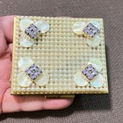 Vintage Wiesner Of Miami Goldtone Faux Pearl   Rhinestone Powder Compact Unused