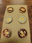 Vintage Gold Tone Heraldic Crest Metal Shank Blazer Buttons Set Of 6 Enamel 7 8 