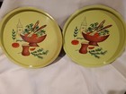 2 Vintage Retro Party Metal Serving Tray Round Mid Century Modern Yellow 13 5 
