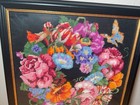 Vintage Flower Wreath Completed Framed Needlepoint