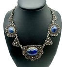 Antique 800 Silver Natural Lapis Filigree Choker Necklace  Bracelet   Earrings