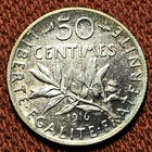 1916 France 50 Centimes Silver Coin Vf xf Km 854
