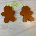 Vintage Hand Painted Wooden Gingerbread Men Christmas Ornament Set Of 2 Toleware