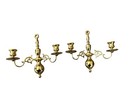Vintage Solid Brass Double Arm Wall Sconce Candle Holders Ornate Design Set Of 2