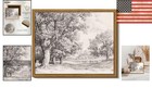 8x10 Vintage Oak Tree Sketch Framed Wall Art     Rustic Countryside Elegance