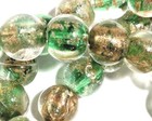 Bead  Lampworked Glass Clear Green Copper 11-12mm Round Beads 1 Strand 34-37   