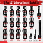 18-piece 1 2  Drive Shallow Impact Universal Joint Metric Swivel Socket Set