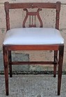 Antique Old Victorian Lyre Back Wooden Bench Backrest Stool Ottoman Fabric Seat