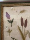 Antique Vintage 1850 s Hand Embroidered Sampler   Gold Framed Linen Botanicals