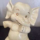 Porcelain Elephant Hand Made Yellow Gold Trimmed Coin Bank Signed  Dated 1978