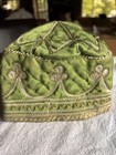 Vintage Green Silk Embroidered Skull Cap Unknown Origin