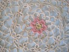 Tatting Doily Tatted Handmade Antique Round Beige W  Pink Flower Large