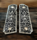 1911 Compact Cachas Calendario Zirconias Custom Gun Grips Black   Silver Plated