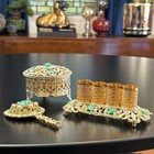 Vtg Jeweled Vanity Set Filigree Mirror Box Lipstick Holder Trinket Box Matson