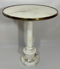 Vintage Solid Alabaster Fluted Column Pedestal Side Table Plant Stand Brass Trim