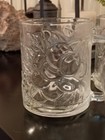 Vtg Embossed Clear Glass  grape Pattern  Coffee Cups-mugs  Set Of 4 - 10 Oz 