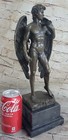Large Nude Male Angel Cherub Bronze Statue Signed Marble Base Sculpture Decor