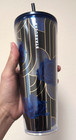 Starbucks Tumbler Straw Cobalt Blue   Gold Rose 24oz Venti Cold Cup Art Deco New