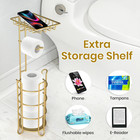 Gold Toilet Paper Holder Stand With Shelf  Freestanding Tissue Roll Holder  Hold