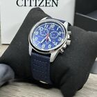 New    Citizen Eco-drive Garrison Blue Nylon Chrono Date Men s Watch At0200-21a