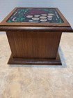 Vintage Mcm Foil Fruit Design Glass Top With 8 Wooden Coasters Cork Lined