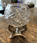 Vintage Godinger Lead Crystal Rose Bowl Candle Holder With Silver Plated Stand