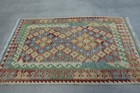 3 9x5 9 Ft Rug  Vintage Turkish Rug  Blue Oriental Wool Rug